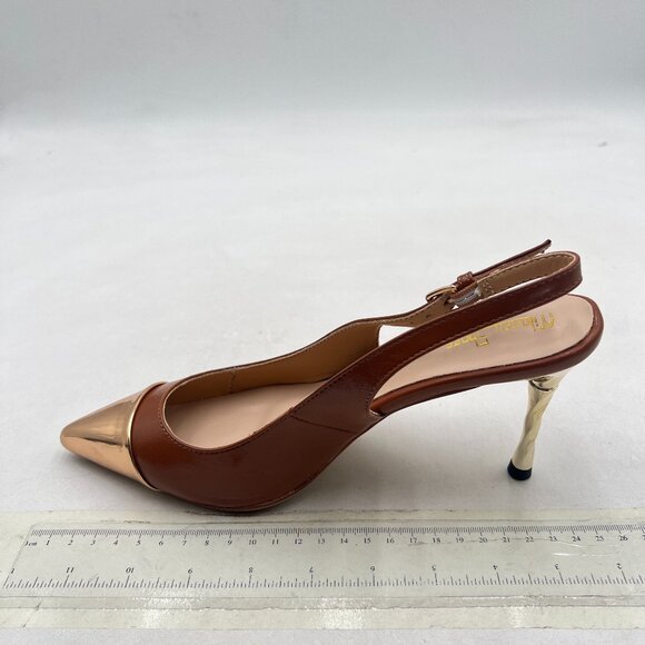 Milooey shoes Chocolate  Pointy Cap Toe Slingback Pumps Spiral High Heels Sandal - Picture 2 of 8